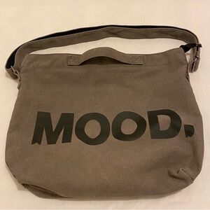 Mood Logo Brown Crossbody Adjustable Strap Messenger Canvas Tote Bag 13 x 15”